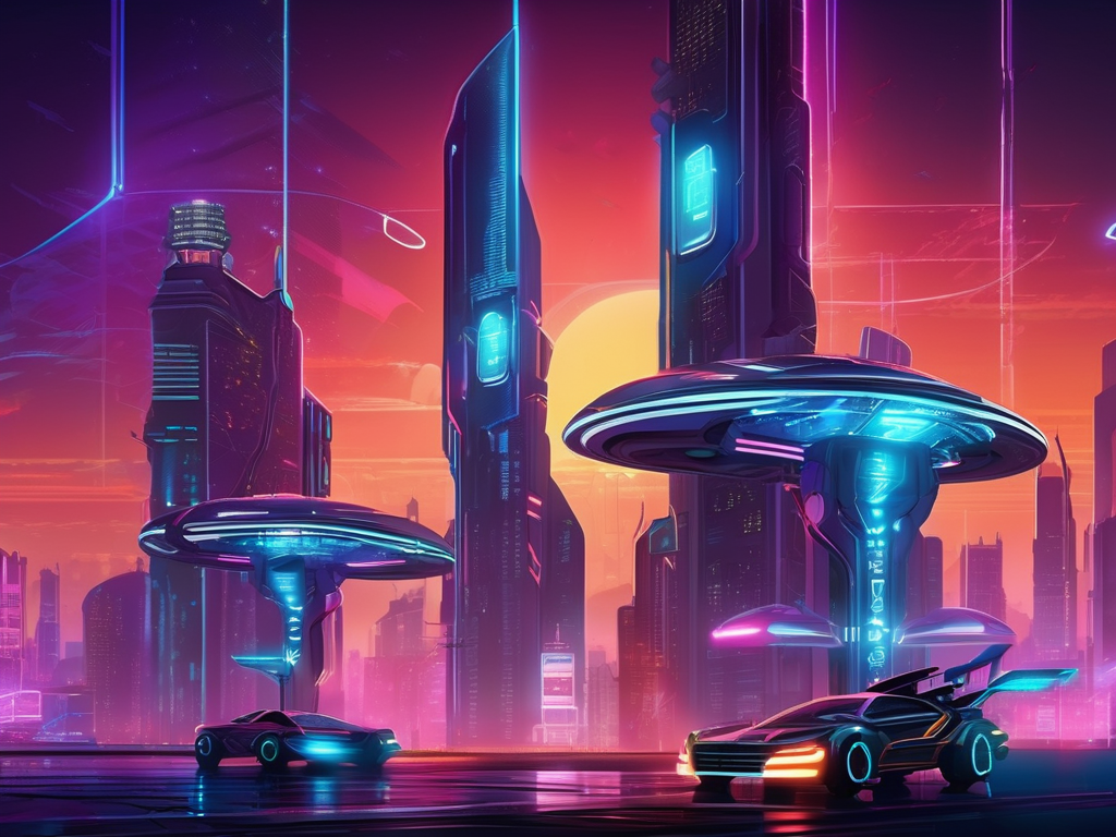 A cyberpunk city at night with neon lights